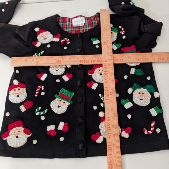 Just B Not So Ugly Christmas Cardigan Womens Size Small Black Beaded Santa - Picture 9 of 11